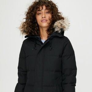 Aritzia Black Puffer Jacket with Faux Fur Trim